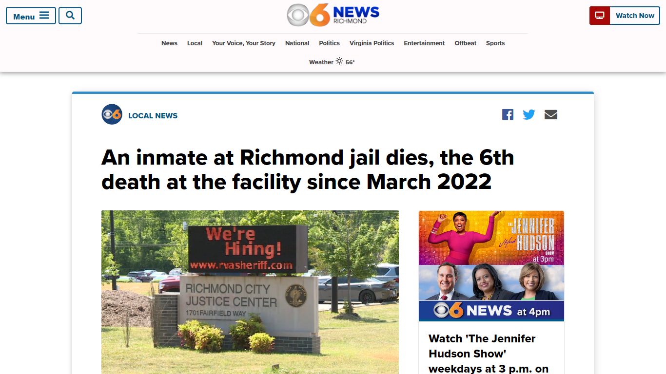 An inmate at Richmond jail dies, the 6th death at the facility since ...