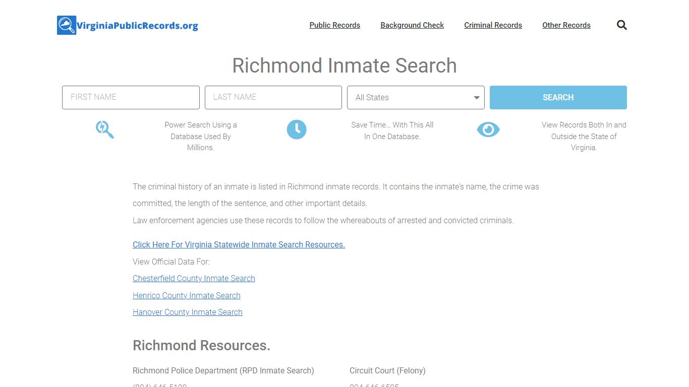 Richmond Inmate Search - RPD Current & Past Jail Records